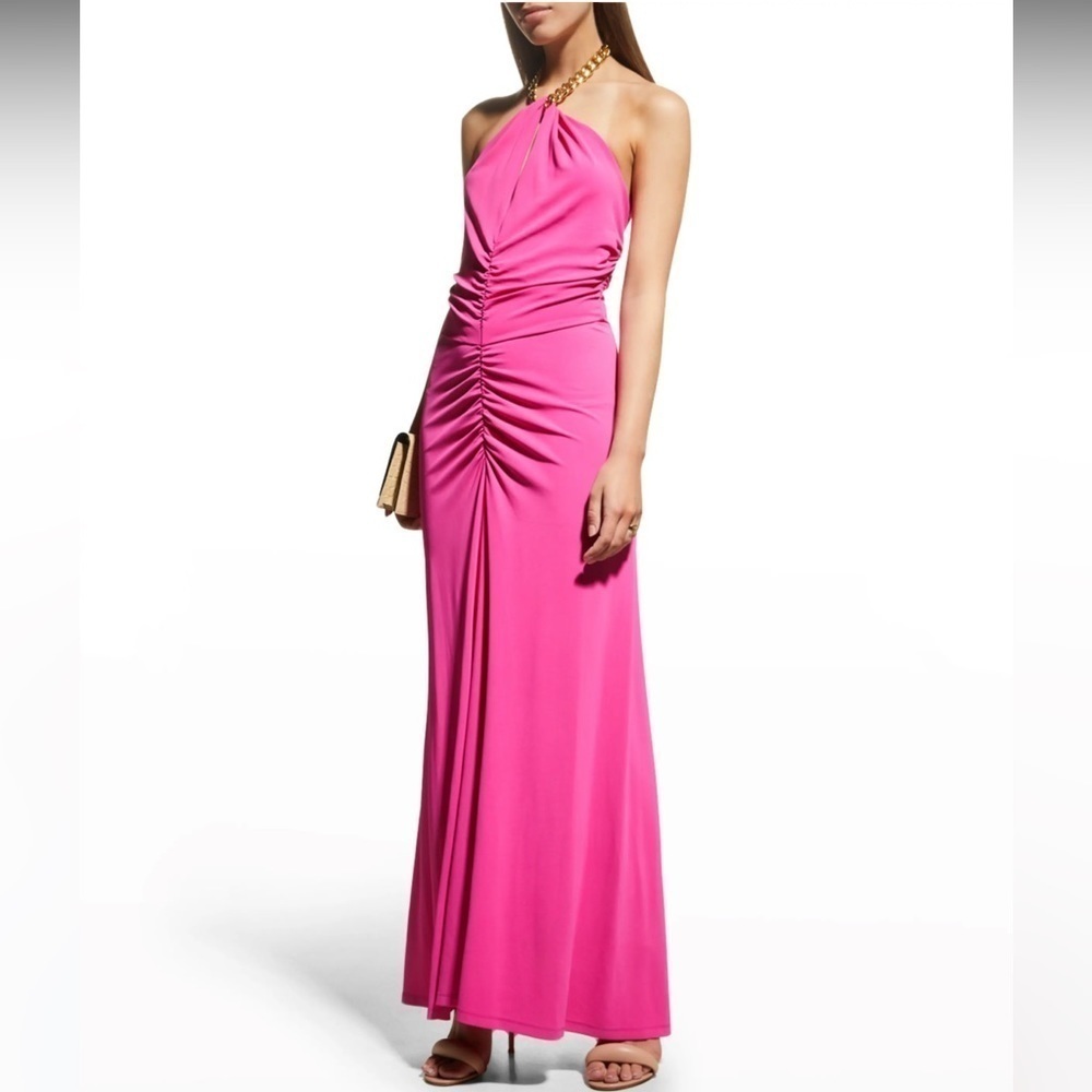NWT Veronica Beard Reze Jersey Chain Halter-Neck Ruched Maxi Dress Large